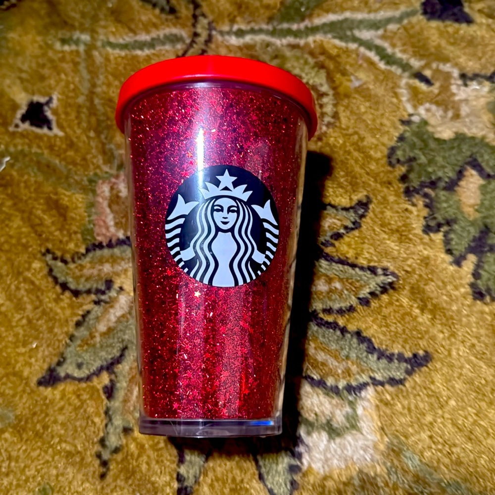 Small Starbucks glitter red tumbler used